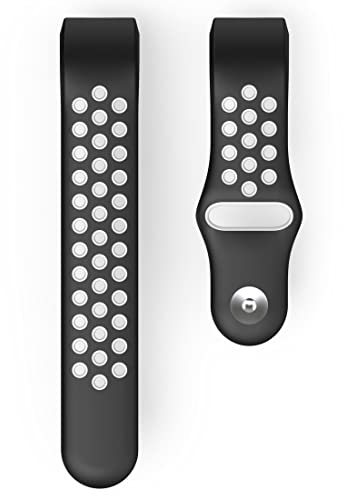 Hama Fitbit Uhrenarmband 22 mm (verstellbares Ersatzarmband für Smartwatch Fitbit Charge 3 u. Charge 4, Sportarmband atmungsaktiv zum Tauschen, Silikon Wechselarmband, Edelstahl Druckknopf) schw./grau