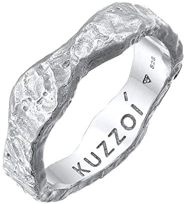 Kuzzoi Herrenring (5 mm) Handgefertigt, Bandring für Männer aus 925 Sterling Silber, Ehering, Verlobungsring, Freundschaftsring, gehämmerter Ringschiene, Ringgröße 60