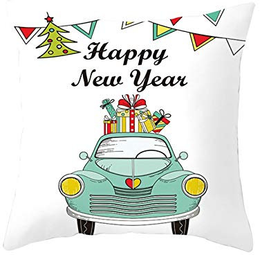 Kopfkissenbezug Vintage, Kissen 50x50 Bezug Weihnachten Grün Gelb LKW Frohe Weihnachten mit Weihnachtsbaum