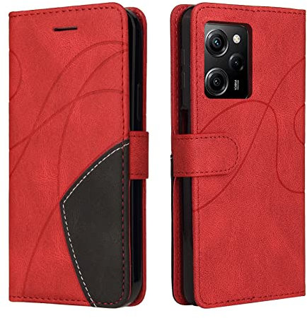 CXTCASE Funda Cartera para Xiaomi Redmi Note 12 5G / Xiaomi Poco X5 5G, FuncióN Kickstand Cubre con Xiaomi Redmi Note 12 5G, Funda con Tapa Xiaomi Poco X5 5G, Funda Movil Carcasa PU Cuero, Rojo