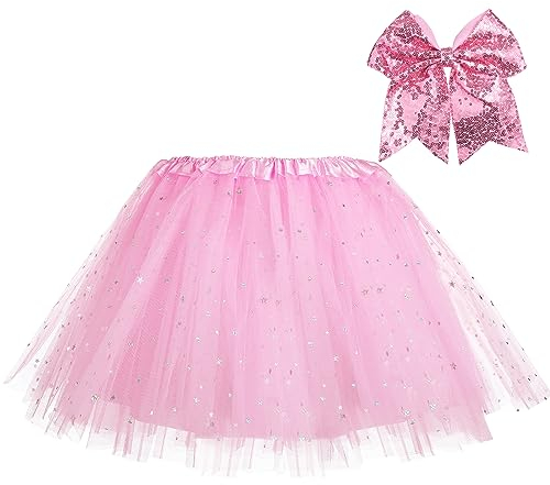 Tüllrock mädchen,TüTü Tutu Pink Rocke Kinder 3-lagig, mit Futter und Haarschleife-Tüllrock Ballett-Tanzkleid für Karneval Geburtstag Halloween Party 2–8 Jahre