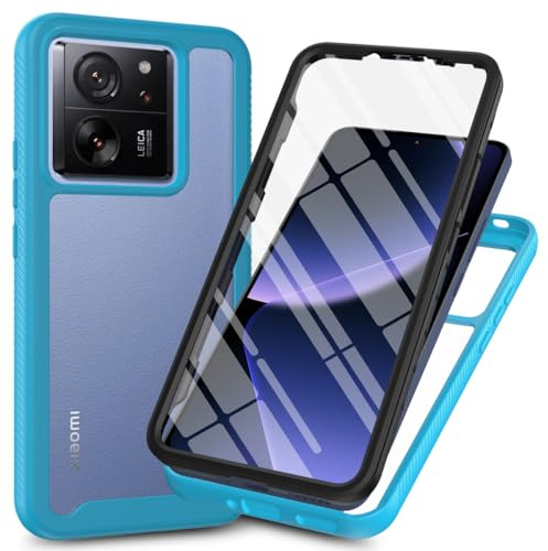 RonRun Cover Xiaomi 13T/ Xiaomi 13T Pro, Antiurto 360 Gradi Full Case con Protezione per Schermo Incorporata, Trasparente Rugged TPU Bumper Doppia Protettiva Case Azzurro