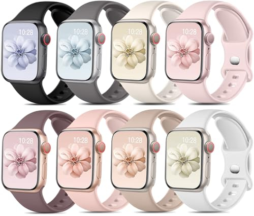 Mastten 8 Stück Sport Armbänder Kompatibel mit Apple Watch Armband 44mm 45mm 46mm 49mm 42mm Damen Herren, Weiche Silikon Ersatz Armband für Apple Watch 10 9 8 7 6 5 4 3 2 1/iWatch SE Ultra 2, Moranti