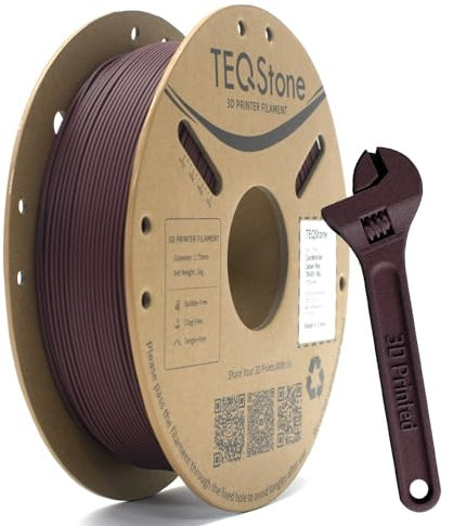 TEQStone PLA-CF Filament 1,75mm Ziegel Rot 1KG, Kohlefaser Verstärkt, Verbesserte Zähigkeit, Sauber Gewickelt, Maßhaltigkeit +/-0,02mm 3D Drucker Filament