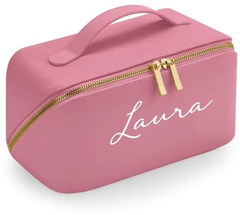 Geburtstagsgeschenk für Frauen | Kosmetiktasche personalisiert | Kosmetiktasche mit Namen | Geschenk für Frauen | personalisierte Kulturtasche Damen (Altrosa, Gross-Open-Flat)