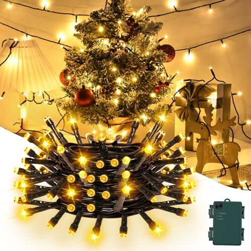 Gcstnn Battery Fairy Lights, 3M/9.8Ft 30LED Battery Powered Fairy Lights Indoor Outdoor with 6h Timer Waterproof String Lights On Green Cable,for Bedroom Christmas Tree Decorations,Garden-Warm White