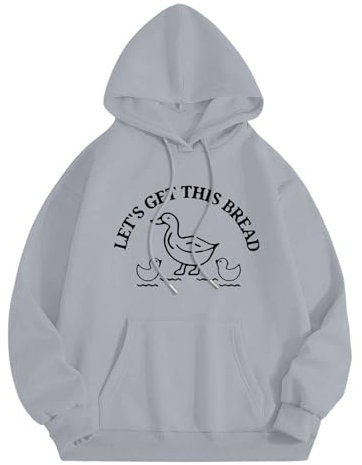 Pullis Kinder Lässiger, lockerer Kapuzenpullover für Damen, Let's Get This Bread, und Winter, koreanische Version mit Mütze und Samt-Kapuzenpullover Kinder Sweatjacke (Grey, M)