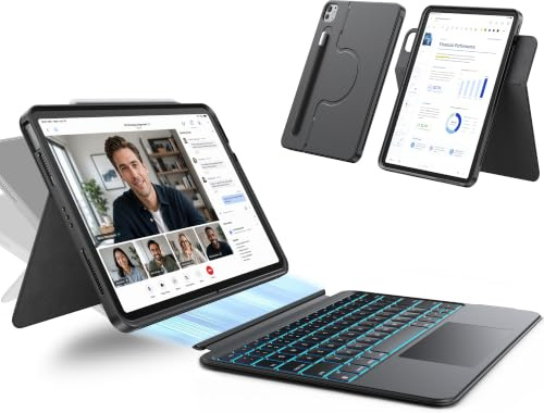 HOU Funda para iPad A16 de 11ª/10ª generación con teclado, funda giratoria y desmontable para iPad 11/10, soporte elástico para bolígrafo, cubierta de protección completa, retroiluminación de 7