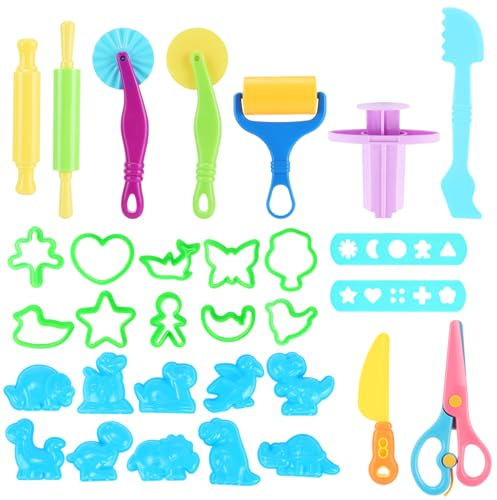 31 Stück Knete Zubehör Set, Knetwerkzeug für Kinder, Robusten Plastilin Werkzeuge, Knetzubehör für Kreatives Kneten mit Formen und Spaß