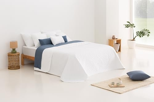 Todocama Feine Tagesdecke mit Stern-Design, für Frühling, Sommer, Herbst und Winter, 100% Mikrofaser, extra weich, Mehrzweck-Bettdecke, 80/90-180 x 260 cm, Weiß