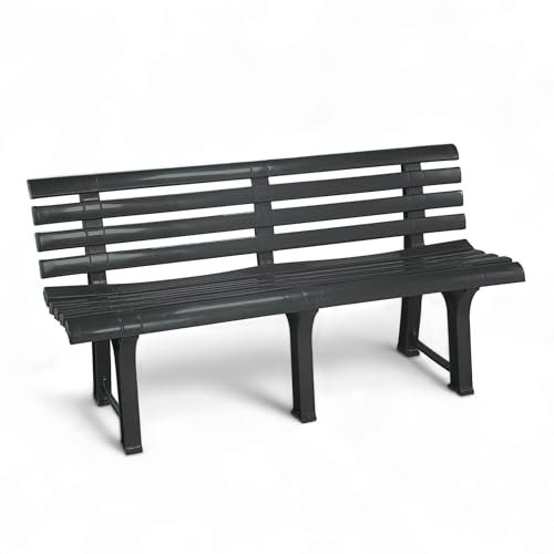Spetebo Kunststoff Gartenbank 3-Sitzer 145 x 74 cm - anthrazit - Garten Sitzbank mit Rückenlehne wetterfest 200 kg Belastbarkeit - Outdoor Parkbank Terrassenbank Bank ohne Armlehne für 3 Personen
