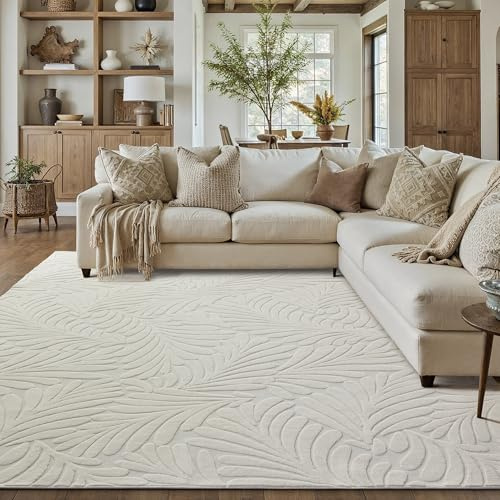 PureCozy Creme Teppich Wohnzimmer 160x230cm Boho Schlafzimmer Waschbarer Teppiche 3D Effekt Kinderzimmer Balkon Bettvorleger Gegend Esszimmer Flauschig Kurzflor Groß Carpet