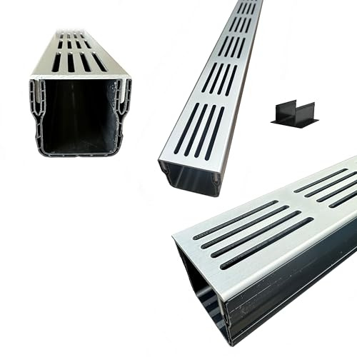 8x Low Profile Threshold Drain Channels 1m Silver Grating with 7 Clips | Complete shallow‑flow threshold drain set with anodized silver grating and joiner clips