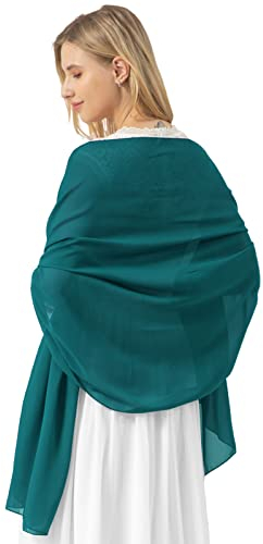 bridesmay Damen Halstuch Sommer Schal Festliche Stola für Abendkleid Hochzeit Chiffon Silk Scarf Grün Dark Green L