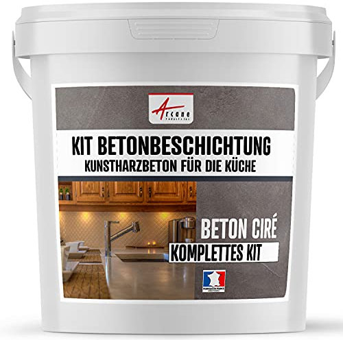 Béton ciré cuisine, plan de travail, crédence, évier, sol et mur, revêtement mural décoratif, kit complet - 5 m² (en 2 couches) Griset Gris Clair - ARCANE INDUSTRIES