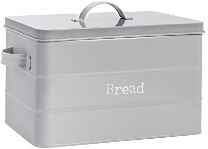 Harbour Housewares Vintage Bread Bin with Airtight Lid - Grey - Steel Industrial Breadbins Rubber Seal Storage Caddy Bread Bins for Kitchen Loaves, Pastries, Rolls