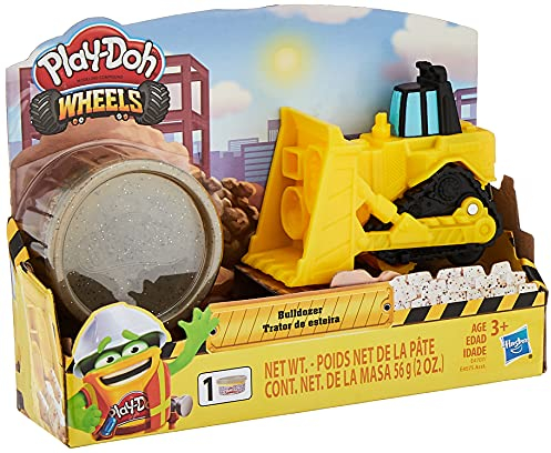 Play-Doh Wheels Mini Bulldozer Toy with 1 Can of Non-Toxic Stone Colored Buildin' Compound