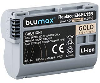 Blumax - Batterie Gold Edition Compatible avec Nikon EN-EL15b - Nikon Z6 et Z7-2040 mAh /7,0 V/ 14,3 Wh
