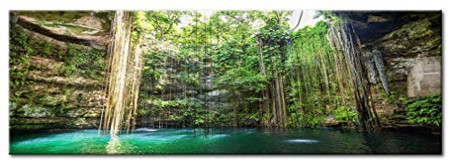 decomonkey - Impression sur Toile Paysage 135x45 1 Pièce - Tableau Décoration Appartement Cadre en Bois Déco Salon Peinture sur Toile Arbres lac pierre paysage forêt feuilles nature plantes vert