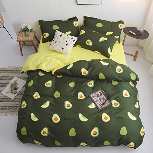 Morbuy Bettwäsche Bettbezug Set, Super Weiche Atmungsaktive Hypoallergen Mikrofaser Süß Bettgarnitur Bettwäsche-Set 3-teilig mit Reißverschluss 2 Kissenbezüge (135x200cm,Avocado)