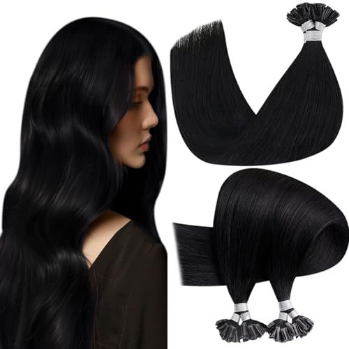Hetto Extensions Echthaar Bonding Schwarz Bonding Extensions Echthaar 45 cm Naturschwarz Keratin U Tip Gerade Invisible Remy Haarverlangerung 1g/s 50g #1