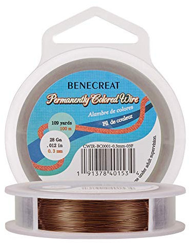BENECREAT 100m 0.3mm Alambre de Cobre (Marrón) Cable Metálico Accesorios de manualidad para Diseño de Bisutería