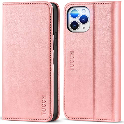TUCCH Hülle für iPhone 12 Pro Max, 12 Pro Max Lederhülle, TPU Handyhülle [Aufstellfunktion] [Kartenfach] [Magnetverschluss], Stoßfeste Etui für iPhone 12 Pro Max (6,7 Zoll) Rosagold