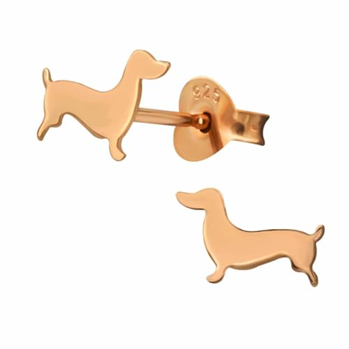 Monkimau 925 Sterling Silber Dackel Ohrstecker mit Roségold Veredelung - Symbol für Treue & Persönlichkeit, Geschenk für Hundeliebhaber