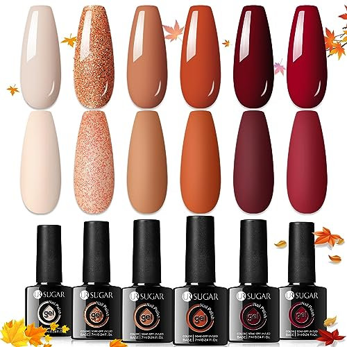 UR SUGAR U V Nagellack Braun Gel Nagellack Glitzer Rot Set, 6 Farben Herbst Nagellacks Glitzer Gel für Gelnägel Neutral Gellack Gels, Gellack Set für Nagelstudio Design Maniküre Set Geschenk