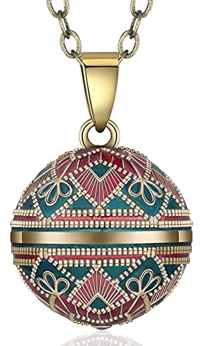 EUDORA Harmony Ball Bola Klangkugel Kette Schwangerschaft Vintage Schutzengel Anhänger, Versilbertes Kupfer Kette Klangkugel Mutter Halskette Engelsruf Schmuck Geschenke für Damen, 143CM + 76CM