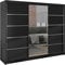 Mirjan24 Kleiderschrank Dotan VI mit Spiegel, Kleiderstange und Fächer, Schlafzimmerschrank, Schwebetürenschrank, Dielenschrank, Garderobenschrank (Schwarz/Schwarz)