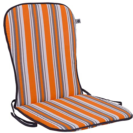 Patio Stuhlauflage Niedriglehner 74 x 38 cm Sam Monoblock Auflage Sitzkissen mit Schnüren orange grau Streifen
