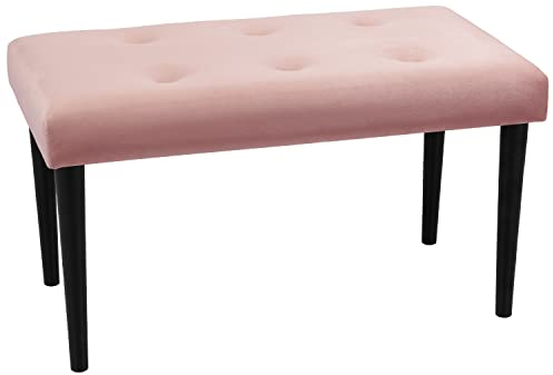 LORDLY Sitzbank mit Beinen aus Buche Prudhomme BL 80x40cm - rosa Veloursstoff, Innensitz, Polsterbank mit Samtbezug, Bank für Wohnzimmer, Schlafzimmer, Flur