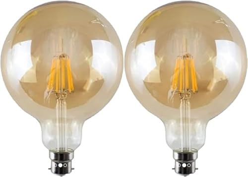 LEDSone Pack 2| LED B22 Light Bulb, G125 8W Dimmable 2700K Warm White LED 806 Lumens Amber Glass, B22 Base Vintage Old Fashioned Globe Energy Saving Bulb for Home Decoration