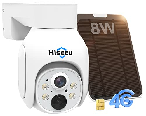 Hiseeu 3G/4G LTE Security Camera,Solar Powered Wireless Outdoor 4G Security Camera,360° Solar PTZ Camera,IP66 Waterproof,PIR Motion Sensor, Color Night Vision,2-Way Talk,SIM Card Included