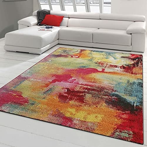 Teppich-Traum Kurzflorteppich Wohnzimmer • Moderne Leinwand Optik Multicolor orange grün, Größe 160x230 cm