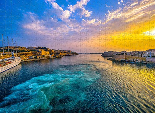 Puzzle Erwachsene 1500 Teile Puzzle Sonnenuntergang Malta Port Herausforderung Puzzle Set Lernspiele für Kinder Unterhaltungsgeschenke