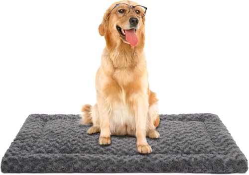 Washable Dog Bed Mat Ultra Soft Dog Crate Pad Comfy Fluffy Pet Kennel Beds Dog Sleeping Mattress for Large Jumbo Medium Small Dogs, 41 x 27 Inch, Gray