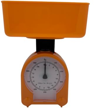 Balance de cuisine mécanique diététique subdivision de 10 g, portée maximale 1 kg, disponible en couleur orange