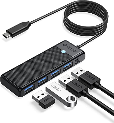 Hub USB 3.0, ORICO 4 en 1 Alargador USB, USB Hub para PS5, Xbox, PC, USB Flash Drives, PC Portátil, HDD Móvil, 1.8m Negro