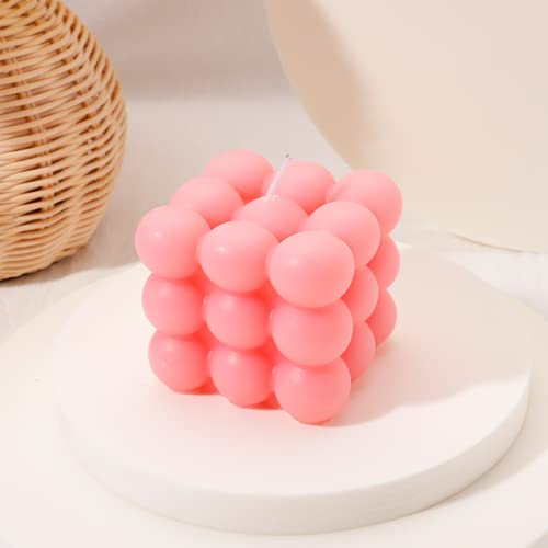 Bubble Kerze | natürlich und wohlriechend Handmade Kerzen | 100% vegane Kerzen | Nachhaltige Deko Kerzen Aus Natürlichem Sojawachs | Boho Deko | 6 x 6 x 6 cm (Rosa, 1)