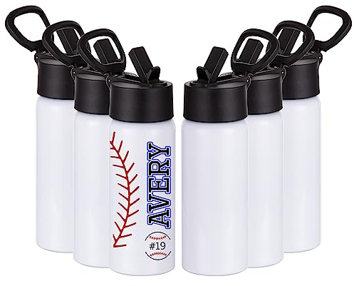 Wasserflasche mit aufklappbarem Strohhalm und Griff, 6 Stück, 473 ml, personalisierte Sublimations-Wasserflaschen, blanko, auslaufsicher und leicht für Sport, Reisen, Camping, Weiß