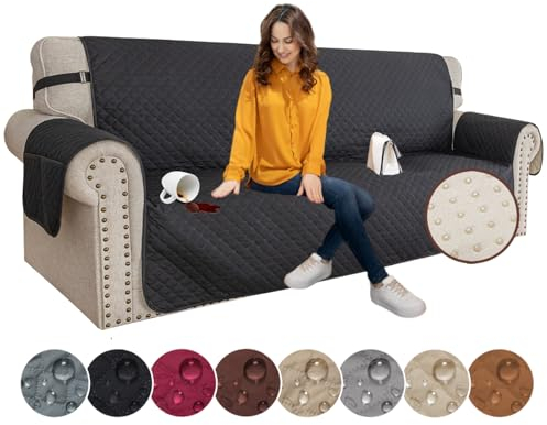 XINEAGE Housses de Canapé 3 Places, Housse de Canapé Imperméable, Housse Canapé Reversible, Housses de Canapé Antidérapantes pour Chiens et Animaux de Compagnie (3 Places, Noir)