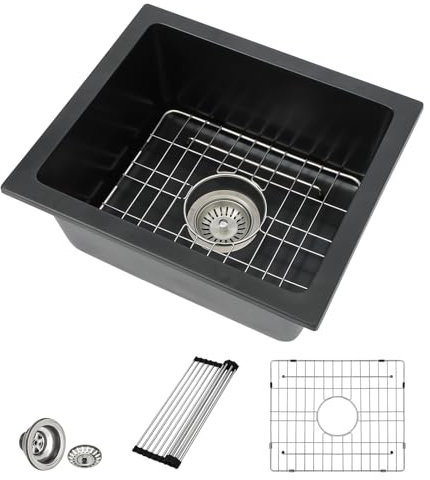 18 Granite Composite Bar Sink - Donsdey 18”×16” Undermount Granite Kitchen Sink Black Quartz Classic Composite Under Counter Single Bowl Bar Prep RV Sinks Basin