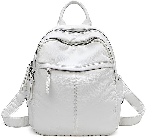 Monitika Rucksack Damen leder Wasserdicht Große Kapazität Modische Freizeit Schulrucksäcke Weiß