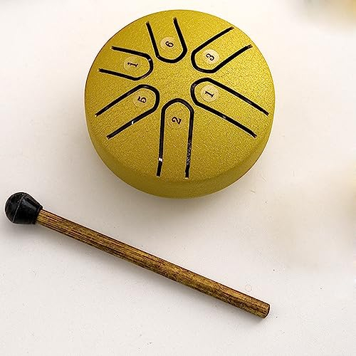 Stahlzungentrommel, 7,6 cm, Handpan-Trommel, Schlaginstrument für Meditation, Unterhaltung, Musikerziehung, Konzert, Geistheilung, Yoga, Schlaginstrumente, Handpan-Trommel, Trommelschlägel (Gold)