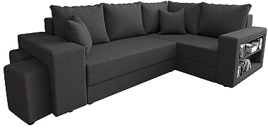 ALTDECOR Ecksofa mit Schlaffunktion und Bettkasten, Polstercouch in U-Form rechts angeordnet, rückenecht gepolstert, ideal als Gästebett DALS - 244x180x90cm Grau