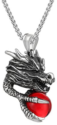 Collier Dragon pour Homme, Collier pendentif griffe de dragon en acier inoxydable, Collier de perles de cristal de dragon, Collier amulette tête de dragon chinois, Bijoux Punk Dragon pour hommes