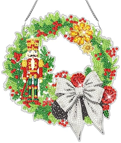 egjxal Nutcracker-Diamond Art Painted Wreath Hanging tag, Special-Shaped Diamond Decorative Christmas Painted Wreath Hanging tag Suitable for Home Door and Window Decoration Gifts