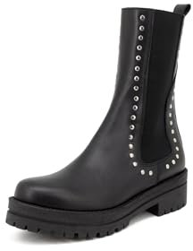 QUEEN HELENA Stivali Chelsea di Pelle Stivaletti Borchiati Casual Donna RM3 (Nero, 37)